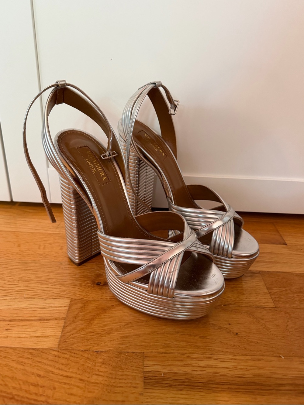 Aquazzura platform silver shoes